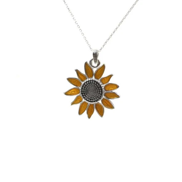 925 Ayar Gümüş Şeffaf Mineli Ayçiçek Kolye - Resim 3