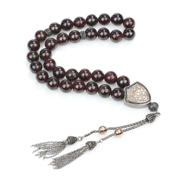 925 Ayar Gümüş Garnet Doğaltaşlı Küre Kesim Tasarım Tesbih ürün görseli