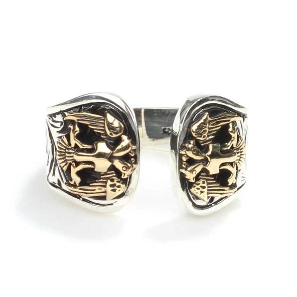 925 Ayar Gümüş Çift Başlı Kartal Modeli Erkek Yüzük - Resim 3