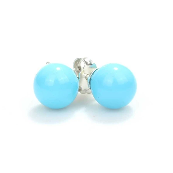 925 Ayar Gümüş 0,8 cm Top Turkuaz Küpe ürün görseli 1