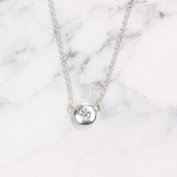 925 Ayar Gümüş Yuvarlak Taşlı Model Kolye - Resim 3