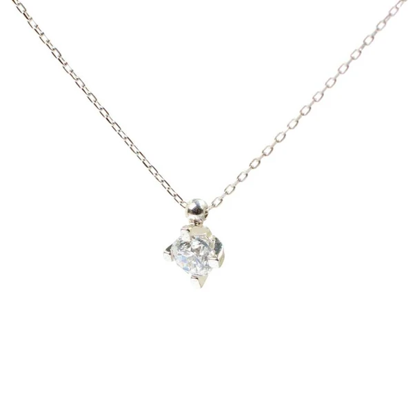 925 Ayar Gümüş 0,60 ct Pırlanta Görünümlü Tek Taş Kolye - Resim 3