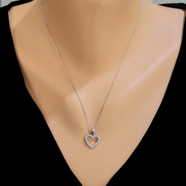 925 Ayar Gümüş Taşlı Kalp Kolye ürün görseli