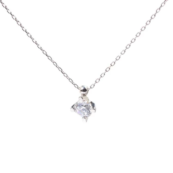 925 Ayar Gümüş 0,60 ct Pırlanta Görünümlü Tek Taş Kolye - Resim 2