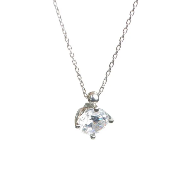 925 Ayar Gümüş 1,30 ct Pırlanta Görünümlü Tek Taş Kolye - Resim 2
