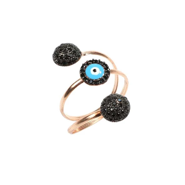 925 Ayar Gümüş Yuvarlak Üç Taşlı Mineli Yüzük - Resim 3