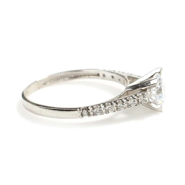 925 Ayar Gümüş 1 ct Görünümlü Tektaş Yüzük - Resim 5