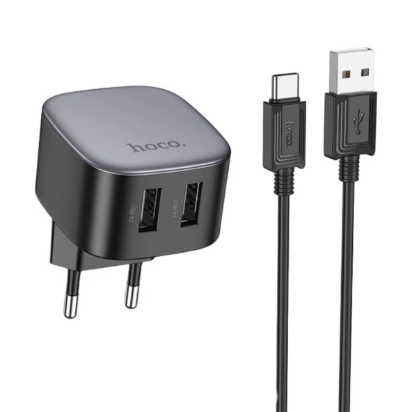 Polham HC 10.5W 2x USB Şarj Başlığı ve 1mt TYPE C Kablolu Hızlı Şarj Adaptör Seti, Isı ve Akım Korumalı Şarj Aleti