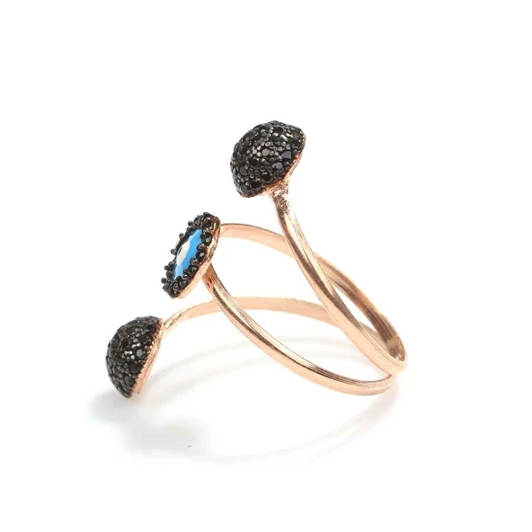 925 Ayar Gümüş Yuvarlak Üç Taşlı Mineli Yüzük - Resim 5