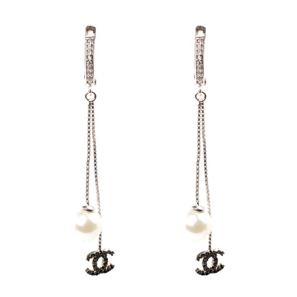 925 Ayar Gümüş  İncili C Model Sallantılı Küpe - Resim 2