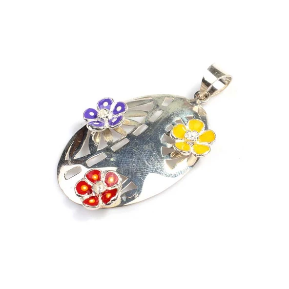 925 Ayar Gümüş Ajurlu Çiçekli Mineli Kolye Ucu ürün görseli