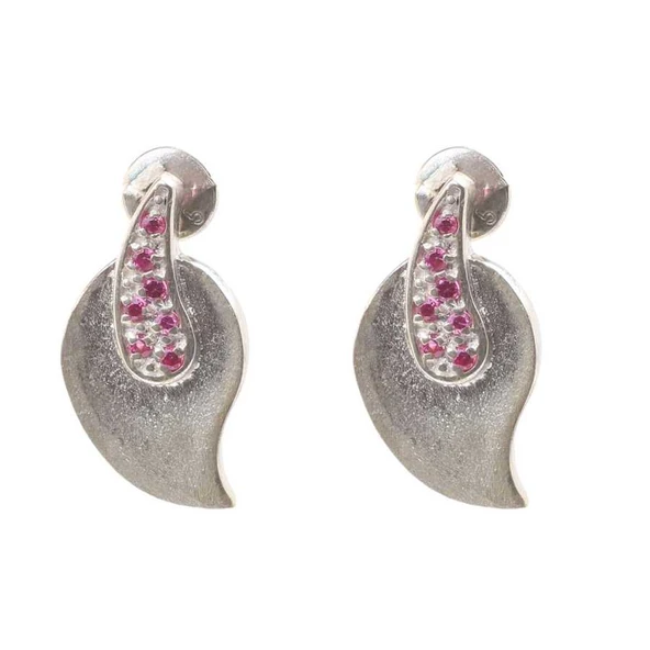 925 Ayar Gümüş Yaprak Model Yakut Taşlı Küpe ürün görseli 1