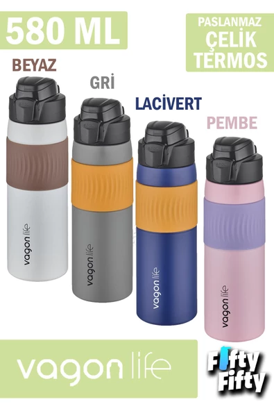 Vagonlife 580 ML Çelik Termos Rahat İçim Kaydırmaz Gövde-FFVGN031580ML