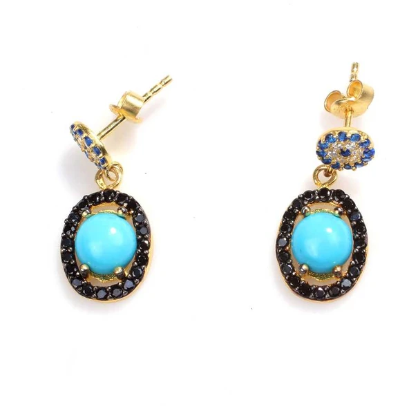 925 Ayar Gümüş Turkuaz Taşlı Küpe ürün görseli 1