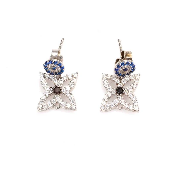 925 Ayar Gümüş Kelebek & Nazar Boncuk Küpe ürün görseli 1