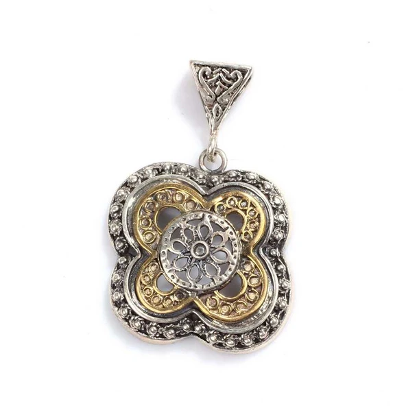 925 Ayar Gümüş ve Bronz Karışımı Dört Köşe Otantik Kolye Ucu - Resim 2