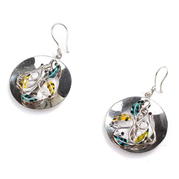 925 Ayar Gümüş Çanaklı Mineli Yaprak Küpe ürün görseli