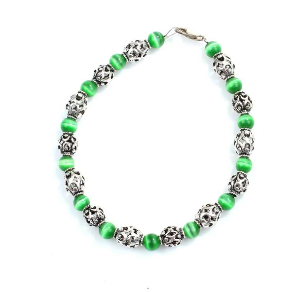 925 Ayar Gümüş Yeşim Kedi Gözü Taşlı Bileklik ürün görseli 1