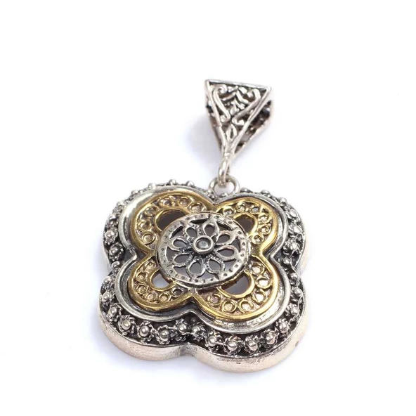 925 Ayar Gümüş ve Bronz Karışımı Dört Köşe Otantik Kolye Ucu - Resim 3