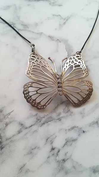 925 Ayar Gümüş Büyük Kelebek Kolye - Resim 3
