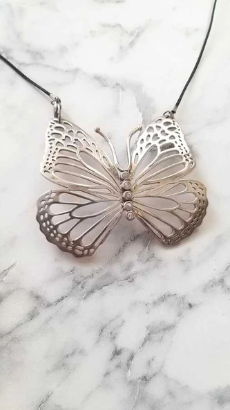 925 Ayar Gümüş Büyük Kelebek Kolye - Resim 2