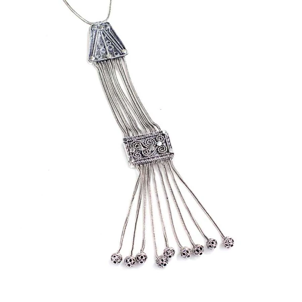 925 Ayar Gümüş Geometrik Şekilli Uzun Kolye - Resim 4