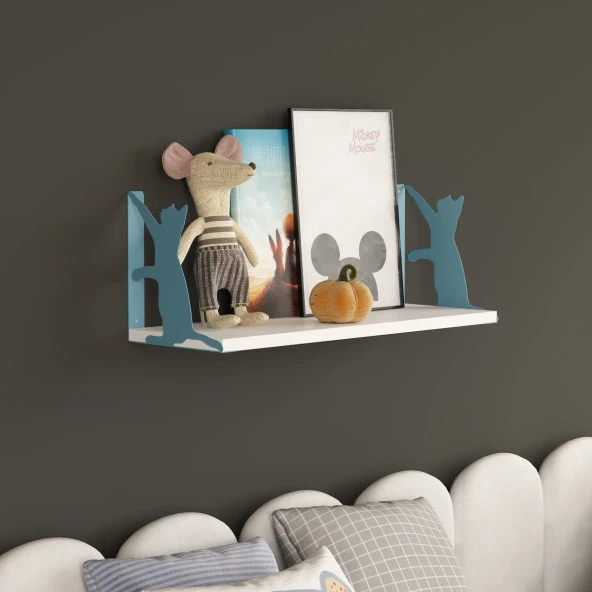 Unisoft Metal Kedi Figürlü Ahşap Standlı 50 cm Duvar Rafı - 2