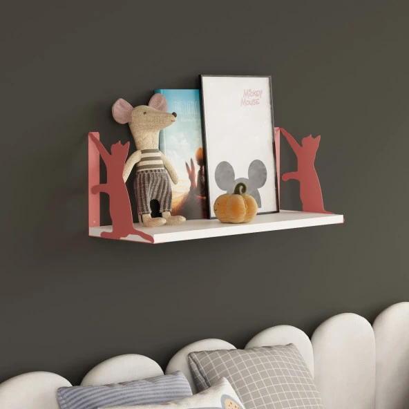 Unisoft Metal Kedi Figürlü Ahşap Standlı 50 cm Duvar Rafı - 3