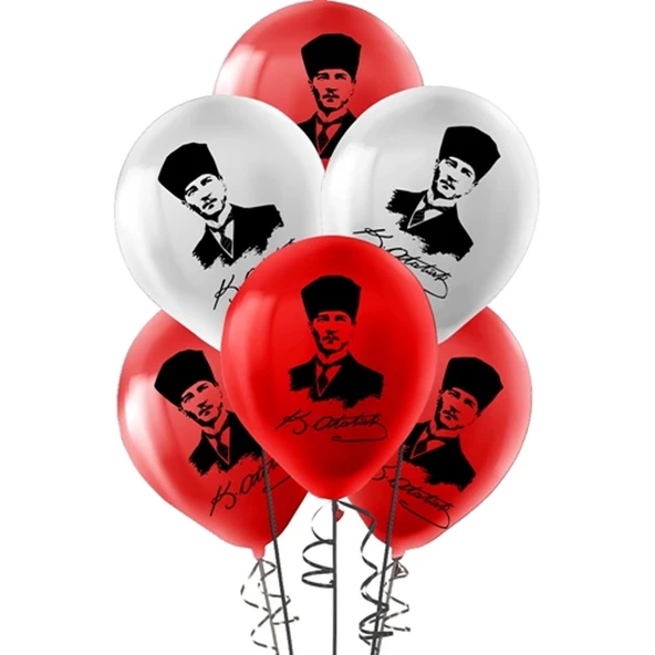Helyuma Uyumlu Atatürk Baskılı Balon 12 inch 100 Adet 23 Nisan 19 Mayıs 30 Ağustos 29 Ekim Balon