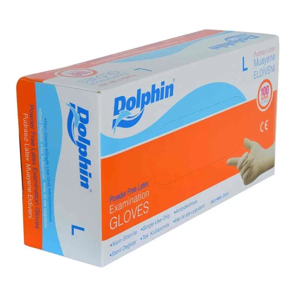 Dolphin Pudrasız Latex Muayene Eldiveni Büyük Boy (L) 100Lü Pkt - 5