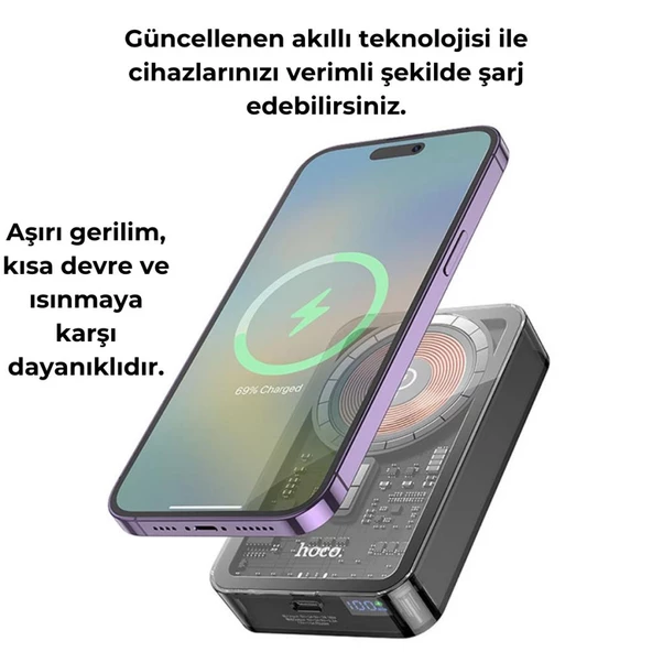 Polham HC 20W 10000Mah Magsafeli Kablosuz Powerbank, Iphone 12,13,14,15 Serisi ile Uyumlu Powerbank - 7