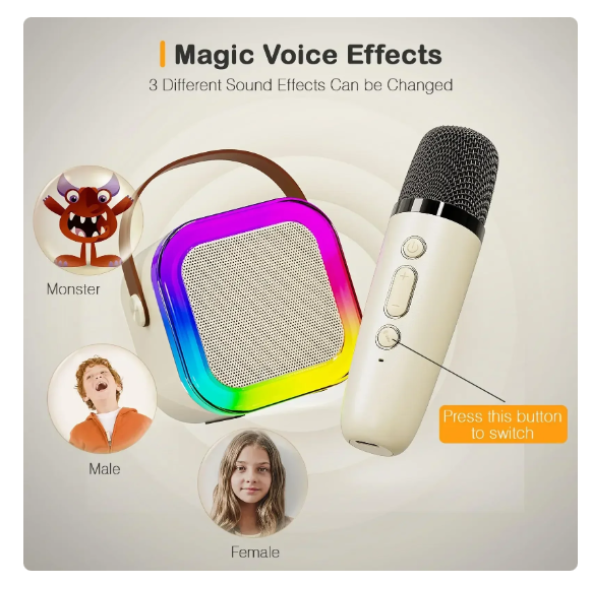 QASUL Kablosuz Mikrofonlu Karaoke Hoparlörü, Üstün Ses, Işık Efektleri Ve Çok Yönlü Kullanım - 3