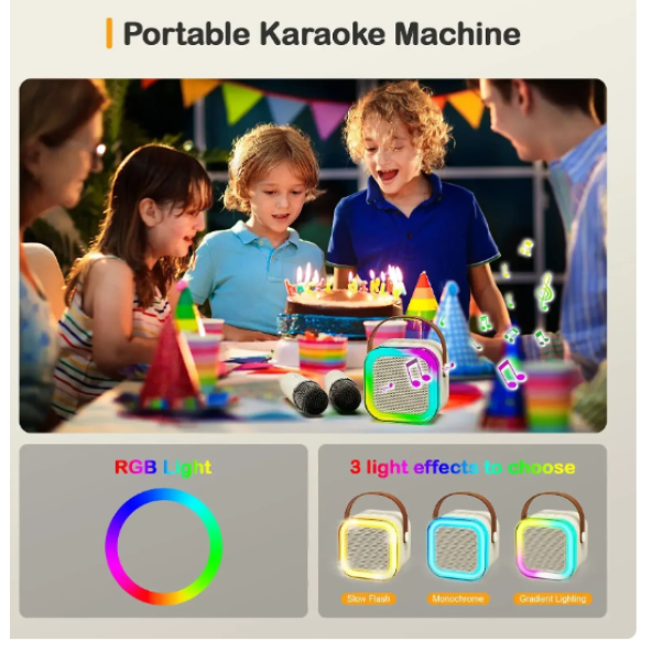 QASUL Kablosuz Mikrofonlu Karaoke Hoparlörü, Üstün Ses, Işık Efektleri Ve Çok Yönlü Kullanım - 5