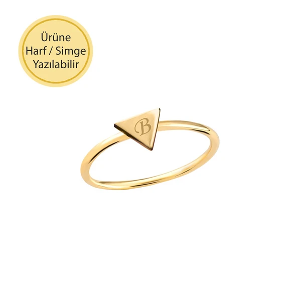 14 Ayar Altın Üçgen Yüzük - Resim 6