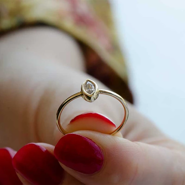 14 Ayar Altın Taşlı Eklem Yüzük - Resim 2