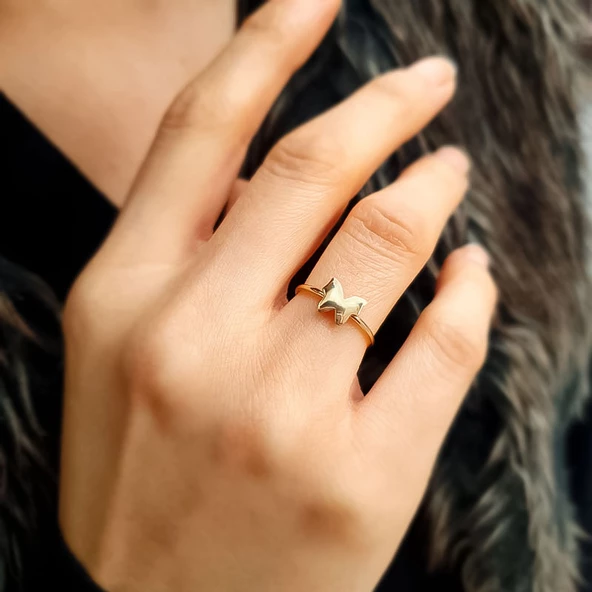 14 Ayar Altın Kelebek Figürlü Altın Yüzük - Resim 2