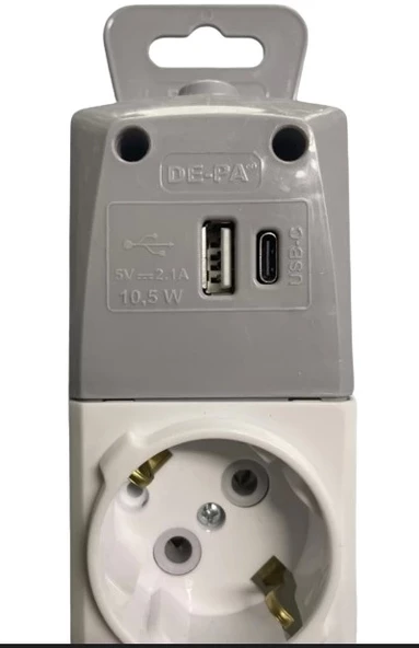 3 lü Topraklı klemensli USB grup priz USB A + USB C chargıng 5V 2 ,1 A 10,5 W - 2