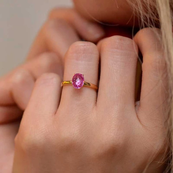 14 Ayar Altın Pembe Taşlı Yüzük ürün görseli