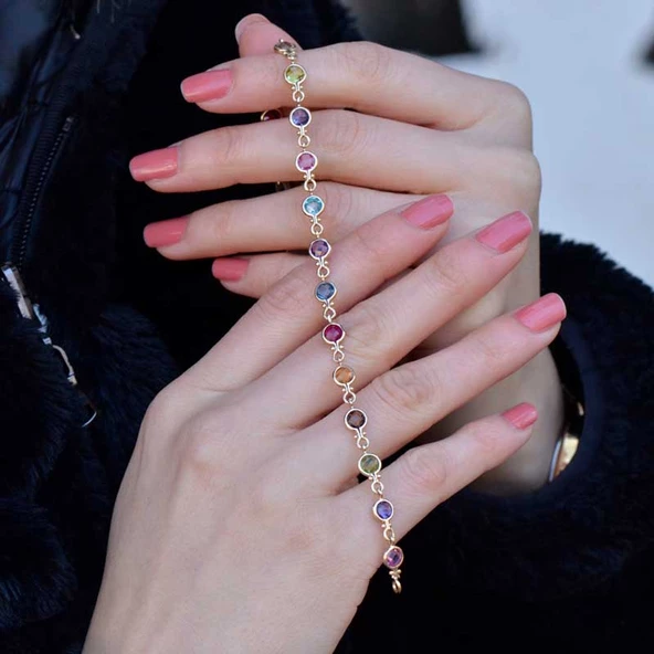 14 Ayar Altın Renkli Taşlı Bileklik ürün görseli