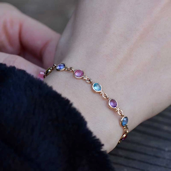 14 Ayar Altın Renkli Taşlı Bileklik - Resim 2