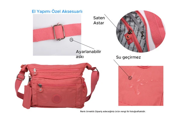 Bagacar 213 Klinkır Kaliteli Kumaş Bayan Çapraz Omuz Çantası Bej - 7