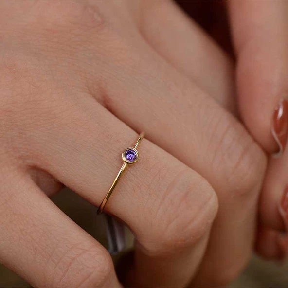 14k Altın Mor Taşlı Tel Yüzük - Resim 2