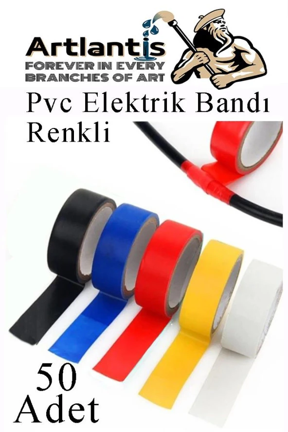 Renkli Elektrik Bandı 50 Adet Pvc İzolo Bant Elektrikçi Bandı Su Geçirmez Isıya Dayanıklı Yalıtım Bandı