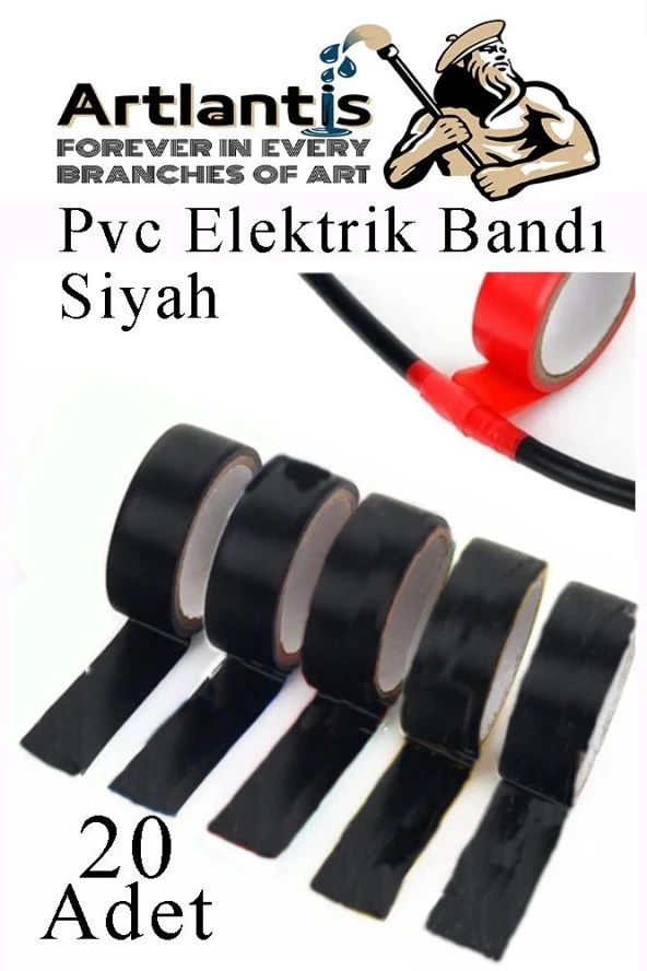Siyah Elektrik Bandı 20 Adet Pvc İzolo Bant Elektrikçi Bandı Su Geçirmez Isıya Dayanıklı Yalıtım Bandı