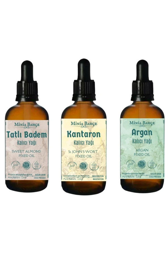 Tatlı Badem Yağı, Kantaron Yağı, Argan Yağı (3'lü Set) 30ml X 3 Adet