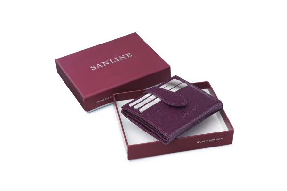 SANLINE 800 Hakiki Deri Kartlık Görünümlü Unisex Cüzdan - Mürdüm - 2