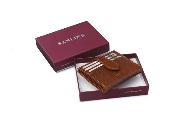 SANLINE 800 Hakiki Deri Kartlık Görünümlü Unisex Cüzdan - Taba - 2