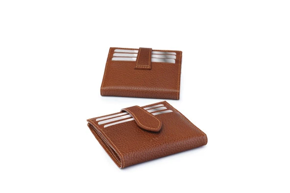 SANLINE 800 Hakiki Deri Kartlık Görünümlü Unisex Cüzdan - Taba - 3
