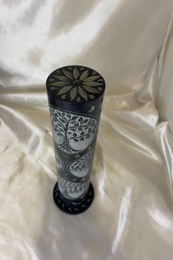 Yaşam Hayat Ağacı Hand Made El İşi Feng Shui Ejderha Yılı Doğal Obsidyen Taşı Çubuk Konik Tütsülük kule - Resim 2