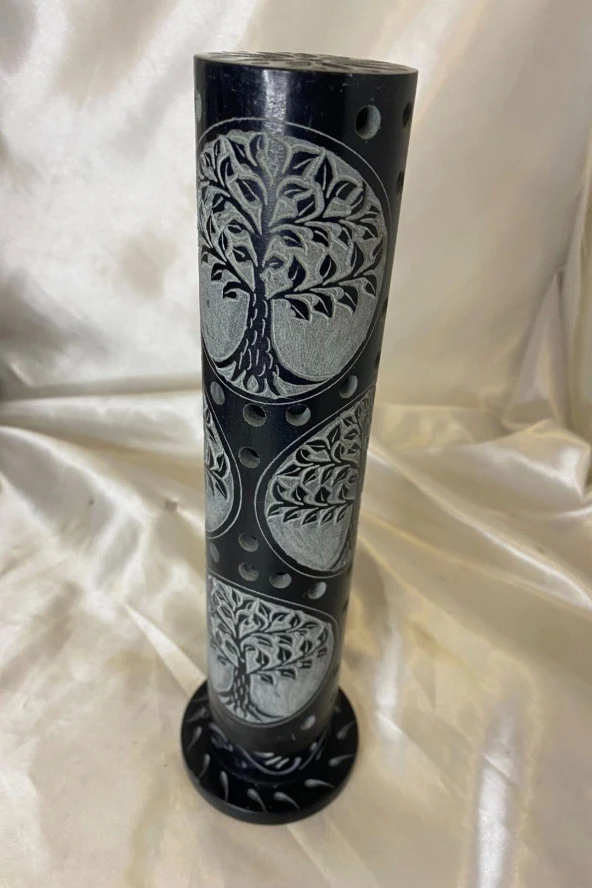 Yaşam Hayat Ağacı Hand Made El İşi Feng Shui Ejderha Yılı Doğal Obsidyen Taşı Çubuk Konik Tütsülük kule - Resim 3